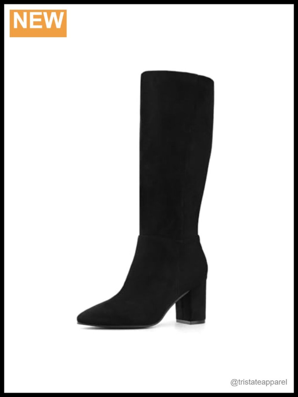 Knee High Boots for Women Chunky Heel Wide Calf Pointed Toe Faux Suede